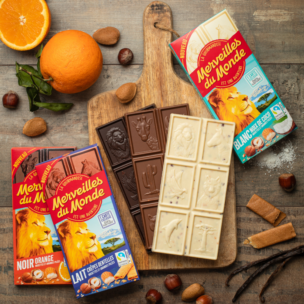 
                  
                    Nouvelles tablettes de chocolat Merveilles du Monde
                  
                