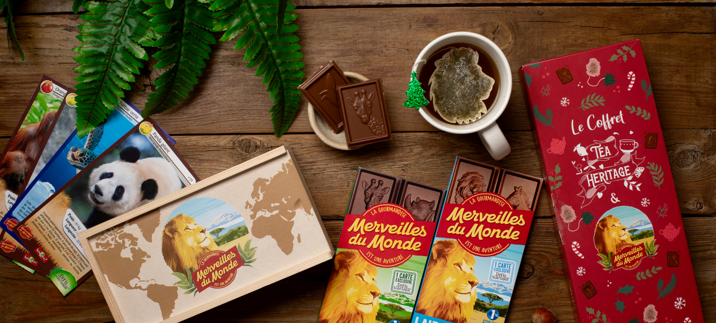 Coffret chocolat Merveille du Monde - 5 tablettes avec boîte en